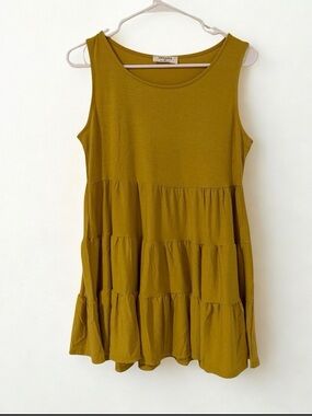 Zenana Mustard Yellow Tiered Babydoll Tank Dress - Med NWT